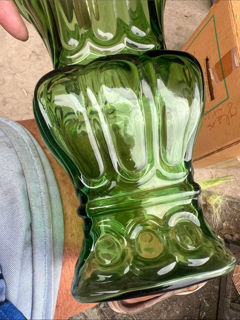 Vintage Green Pressed Glass Vase